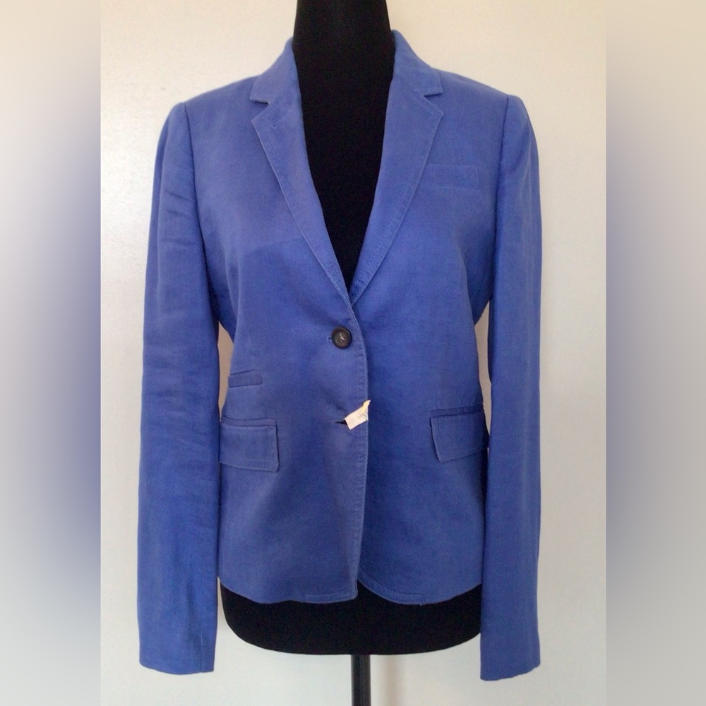 J Crew Electric Blue Linen Lined Single Breast 2-Button Blazer Jacket - …